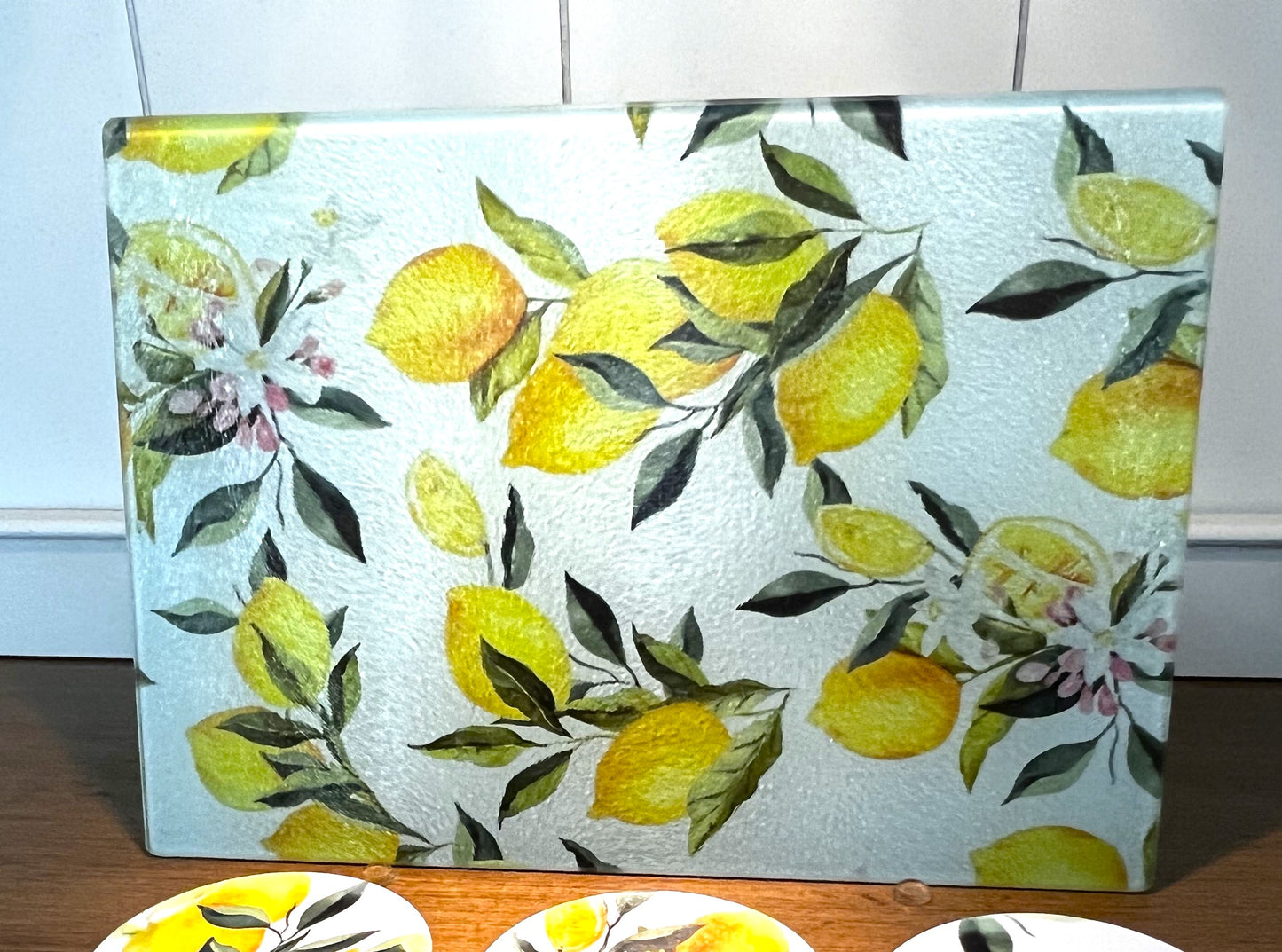 Beautiful Tempered Glass Cutting Board - Yellow Lemons
