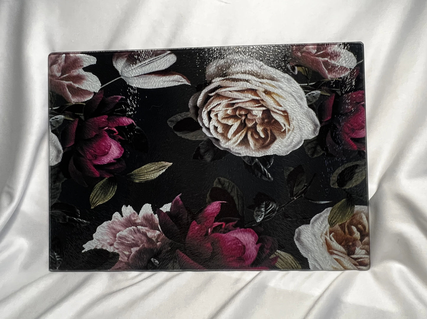 Tempered Glass Cutting Board - Vivid Floral, Ivory, Rose and Plum