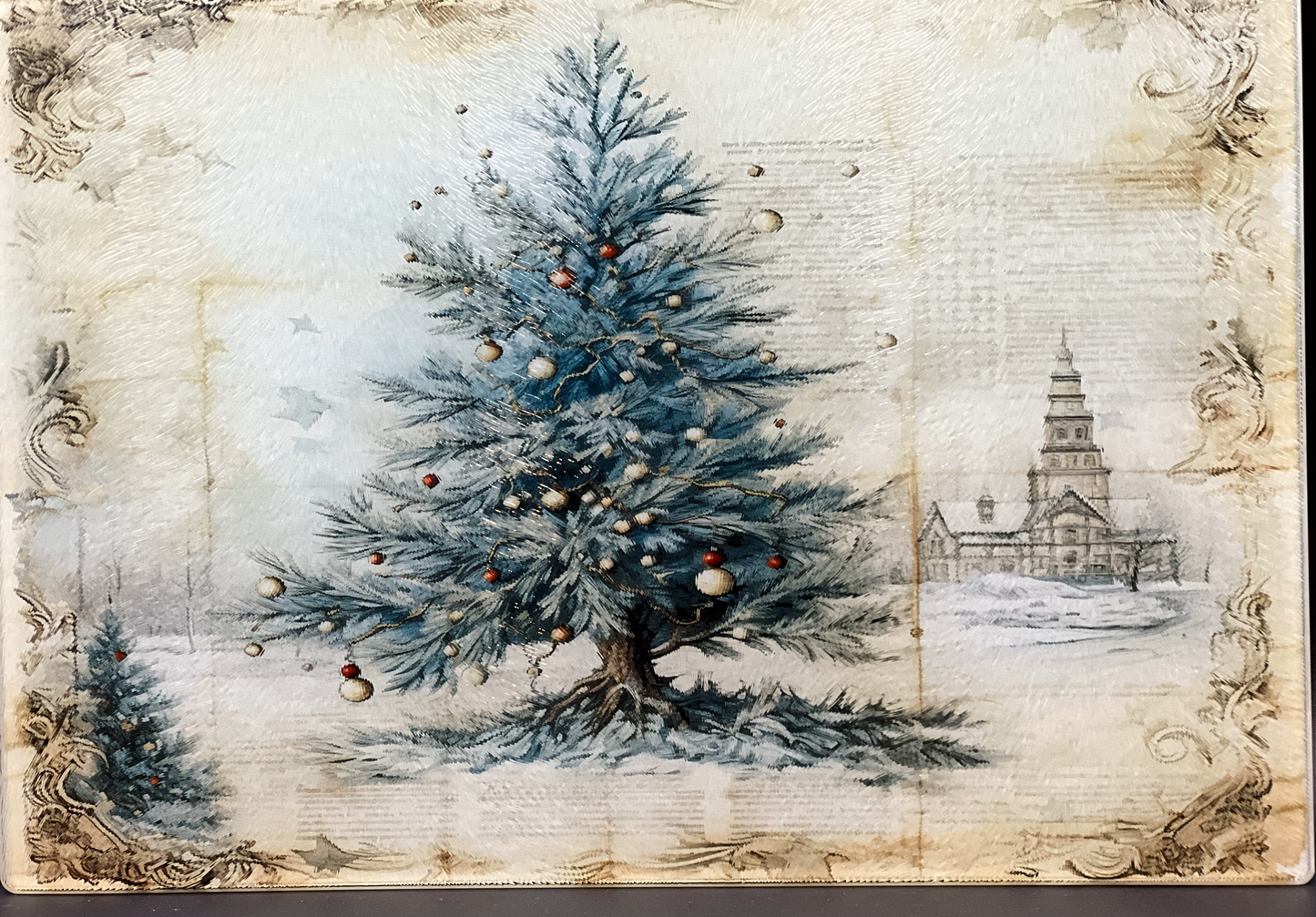Vintage inspired Christmas Tree And Cathedral -Tempered Glass