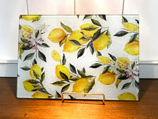 Beautiful Tempered Glass Cutting Board - Yellow Lemons