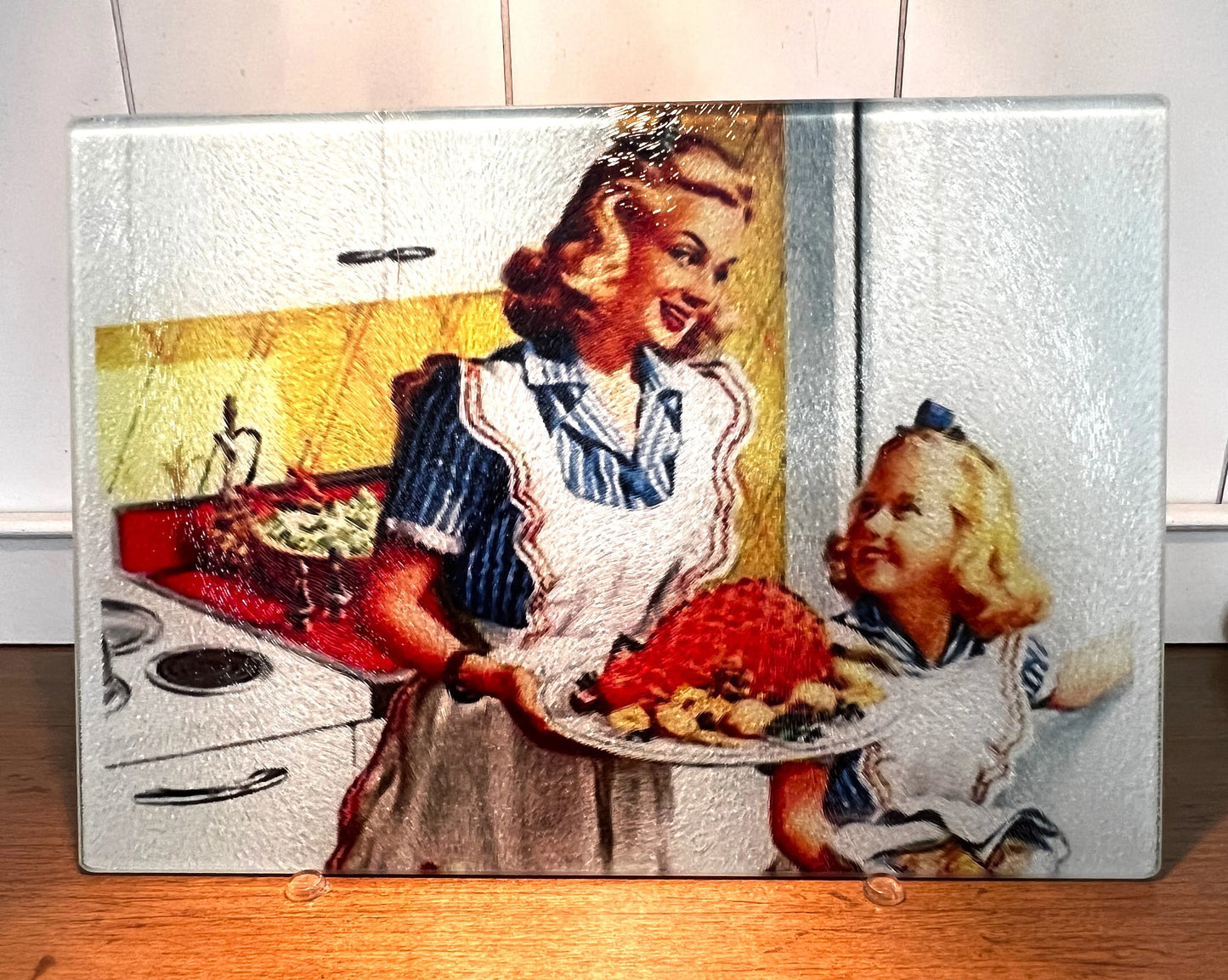 Tempered Glass Cutting Board - Retro Style Ham Dinner