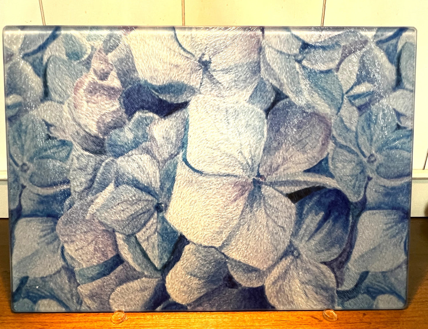 Tempered Glass Cutting Board - Blue Hydrangea