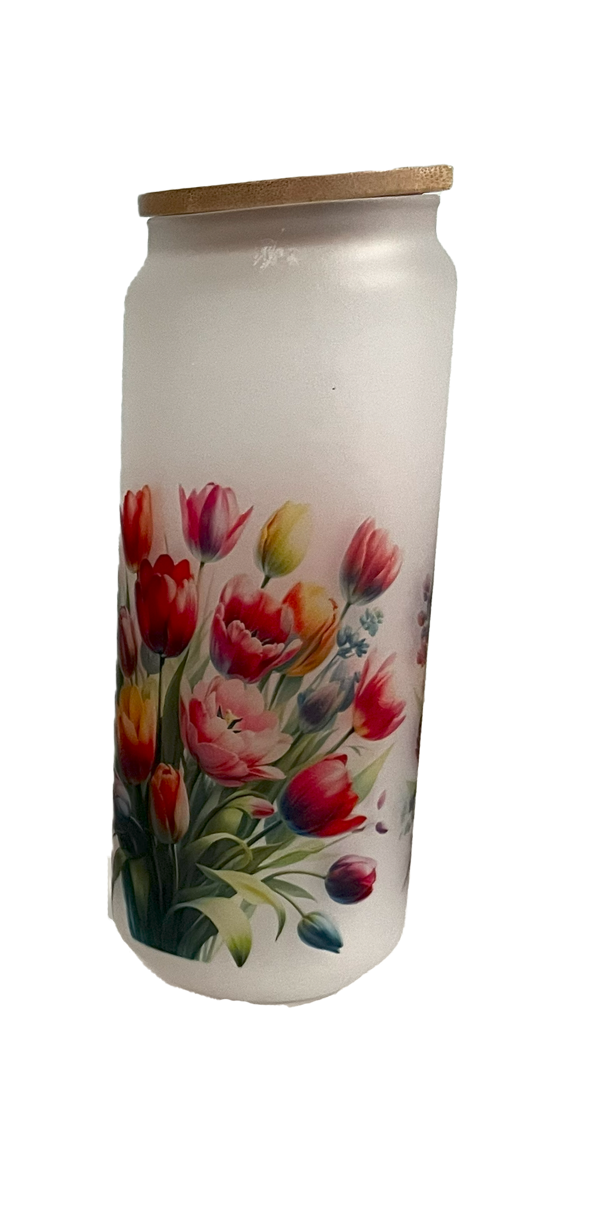 Tulip Motif Ceramic Glass Can - 20-oz.